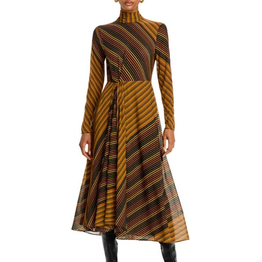 NWT Womens Ronny Kobo Ronny Kobo Brown Black Striped Mock Neck Noven Dress S - Picture 3 of 16